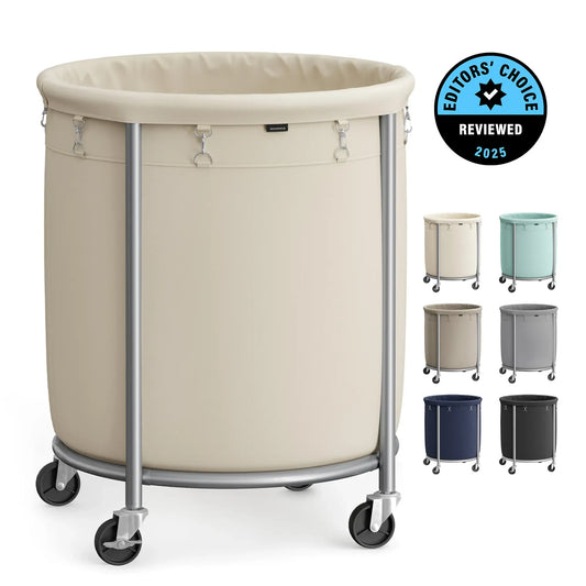Laundry Basket with Wheels, Rolling Laundry Hamper, Round Laundry Cart with Steel Frame and Removable Bag ,Organiser