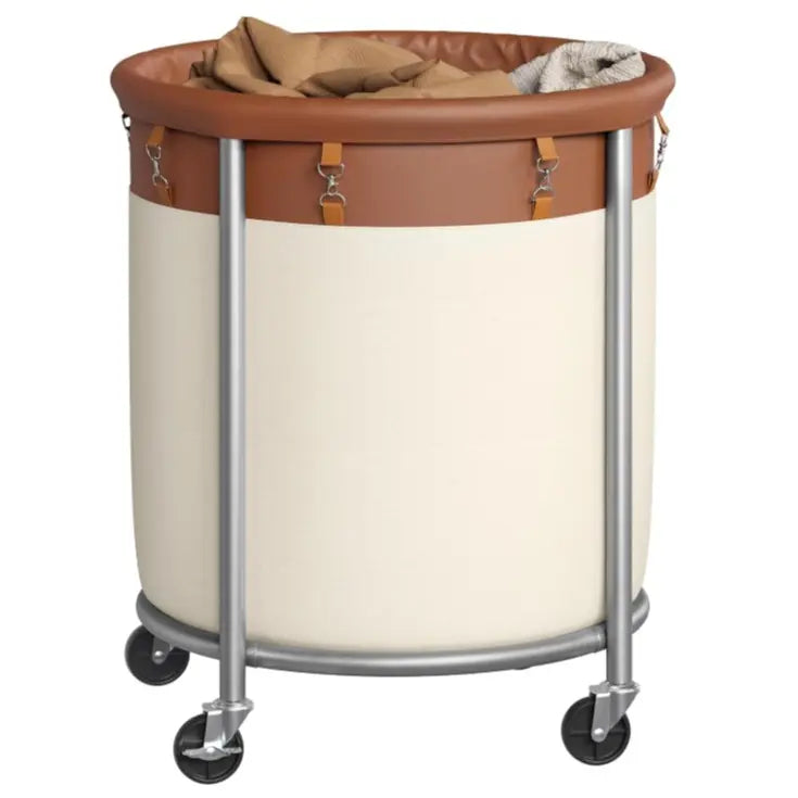 Laundry Basket with Wheels, Rolling Laundry Hamper, Round Laundry Cart with Steel Frame and Removable Bag ,Organiser