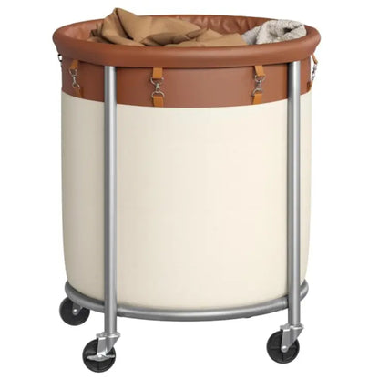 Laundry Basket with Wheels, Rolling Laundry Hamper, Round Laundry Cart with Steel Frame and Removable Bag ,Organiser