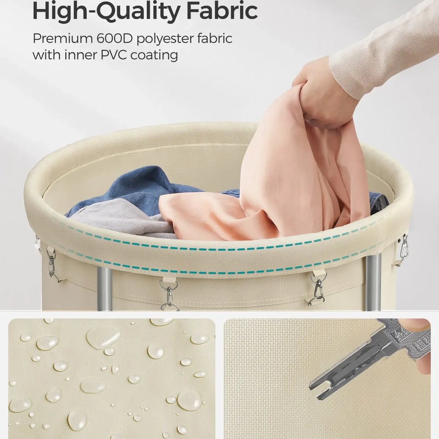 Laundry Basket with Wheels, Rolling Laundry Hamper, Round Laundry Cart with Steel Frame and Removable Bag ,Organiser