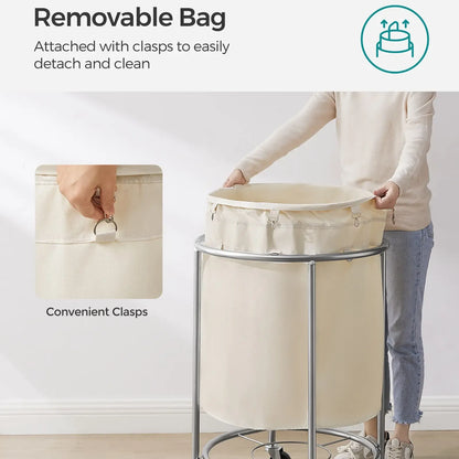 Laundry Basket with Wheels, Rolling Laundry Hamper, Round Laundry Cart with Steel Frame and Removable Bag ,Organiser