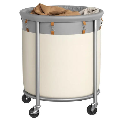 Laundry Basket with Wheels, Rolling Laundry Hamper, Round Laundry Cart with Steel Frame and Removable Bag ,Organiser
