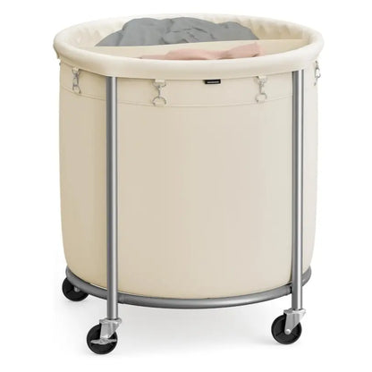 Laundry Basket with Wheels, Rolling Laundry Hamper, Round Laundry Cart with Steel Frame and Removable Bag ,Organiser