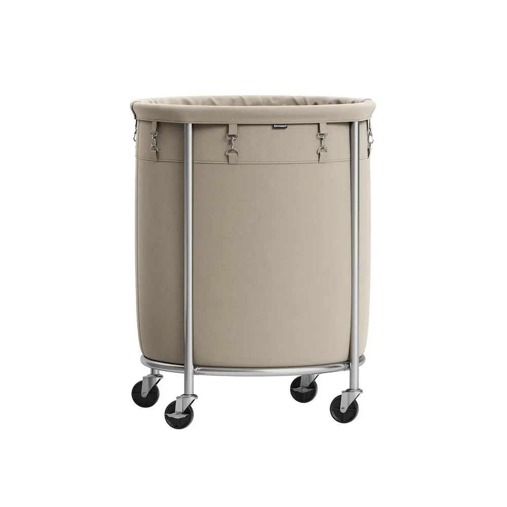 Laundry Basket with Wheels, Rolling Laundry Hamper, Round Laundry Cart with Steel Frame and Removable Bag ,Organiser